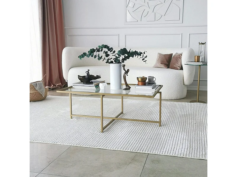 Table basse verre & métal doré - design minimaliste TULUM