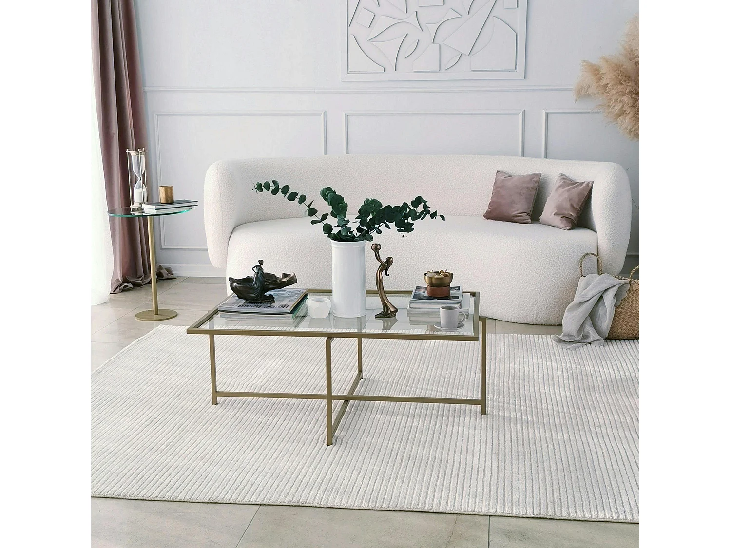 Table basse verre & métal doré - design minimaliste TULUM