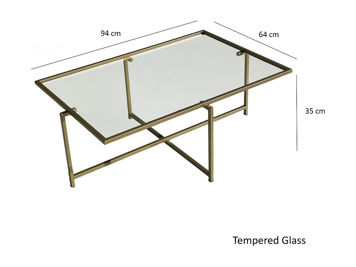 Table basse verre & métal doré - design minimaliste TULUM