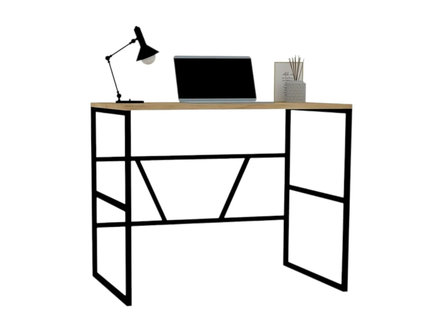 Petit bureau moderne noir avec plateau effet chêne clair JENA