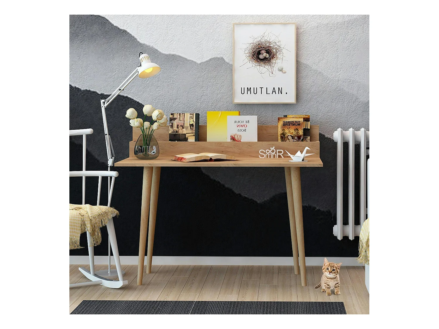 Bureau d'appoint console effet chêne - avec niche MARFA