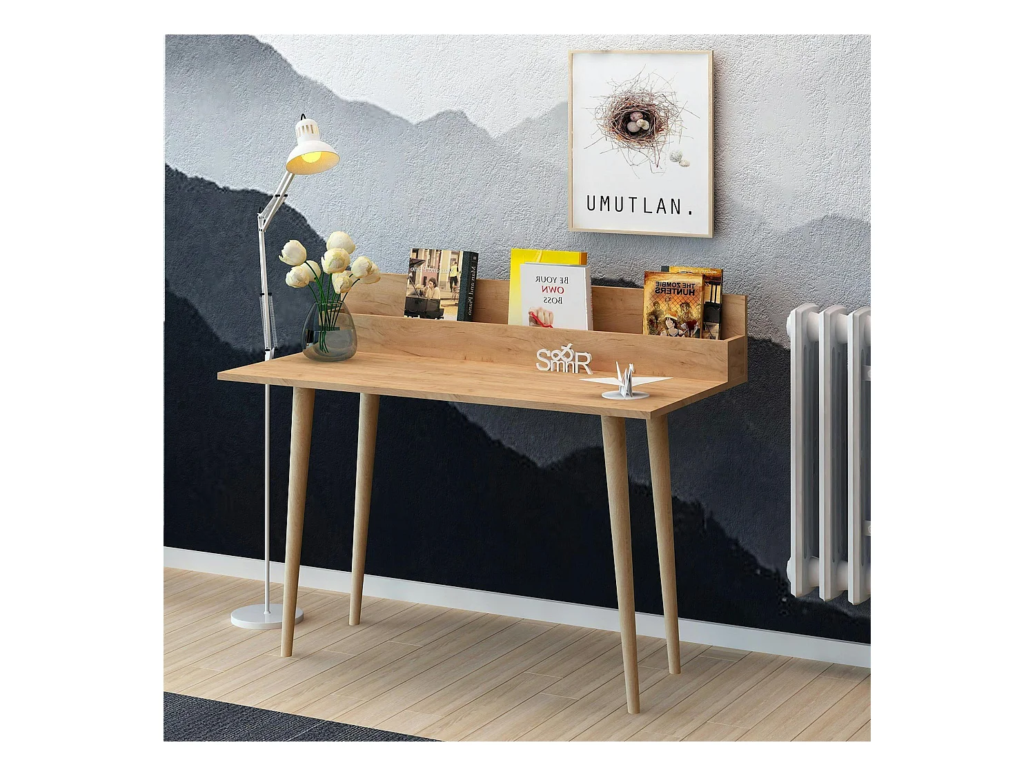 Bureau d'appoint console effet chêne - avec niche MARFA