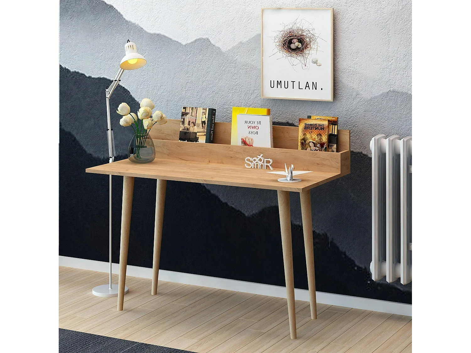 Bureau d'appoint console effet chêne - avec niche MARFA