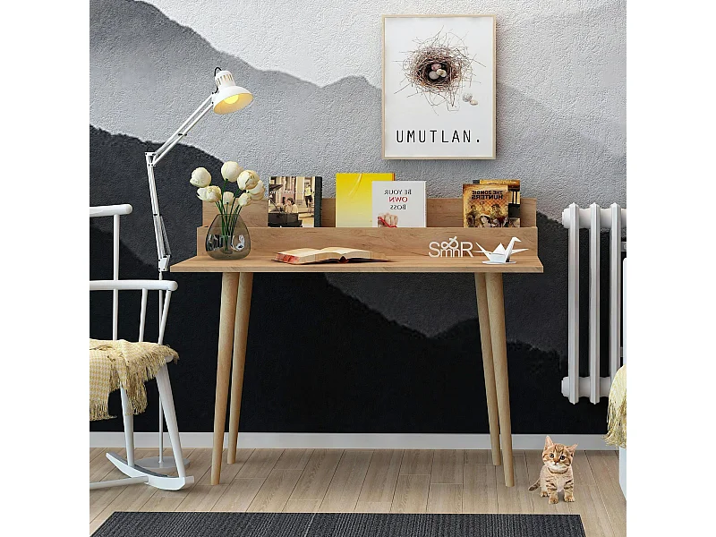 Bureau d'appoint console effet chêne - avec niche MARFA