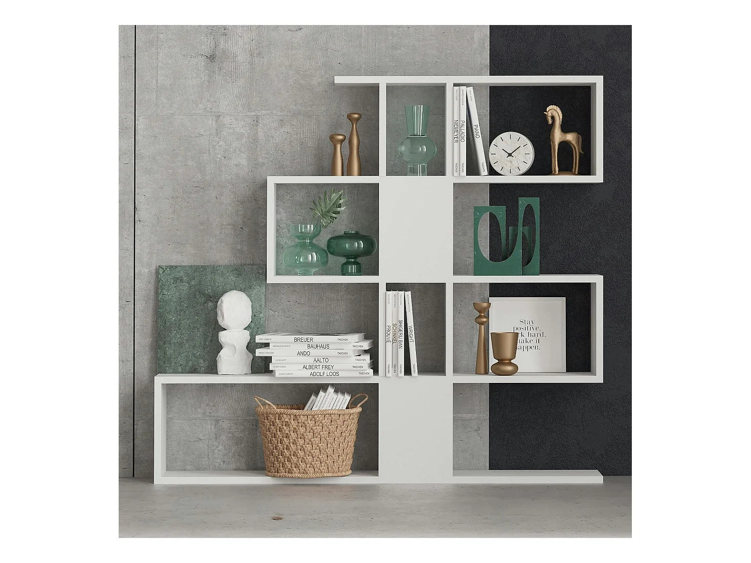 Bibliothèque blanche avec niches, style design 120 cm MARFA