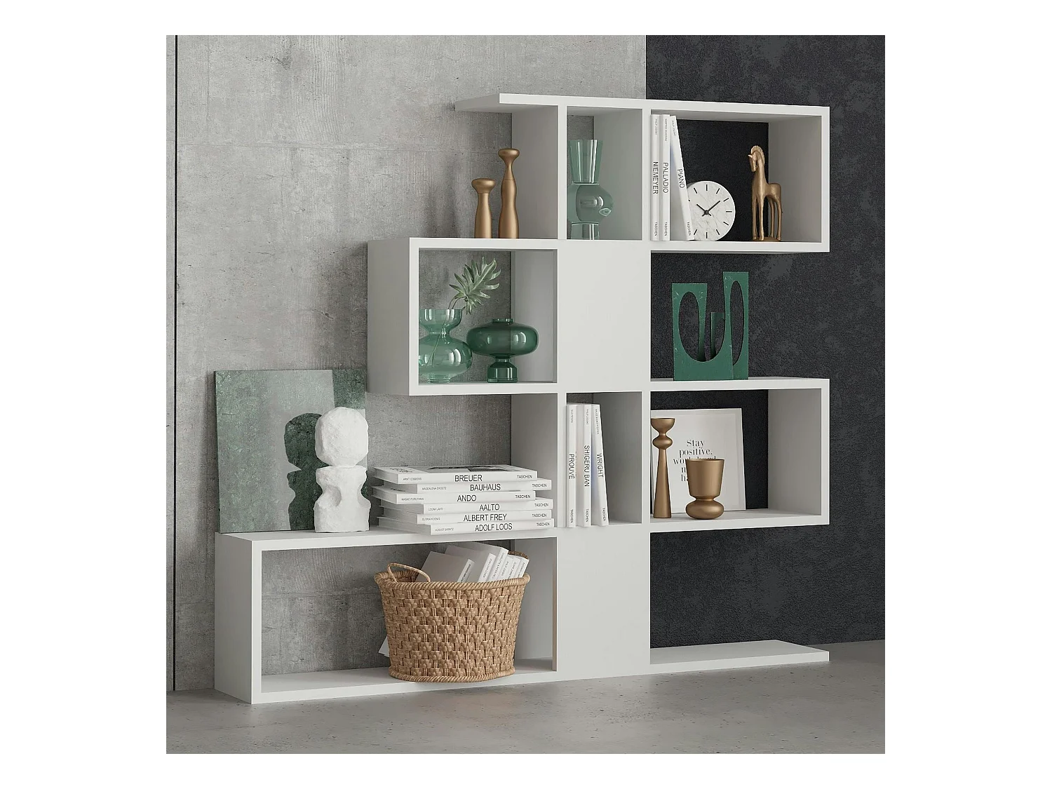 Bibliothèque blanche avec niches, style design 120 cm MARFA