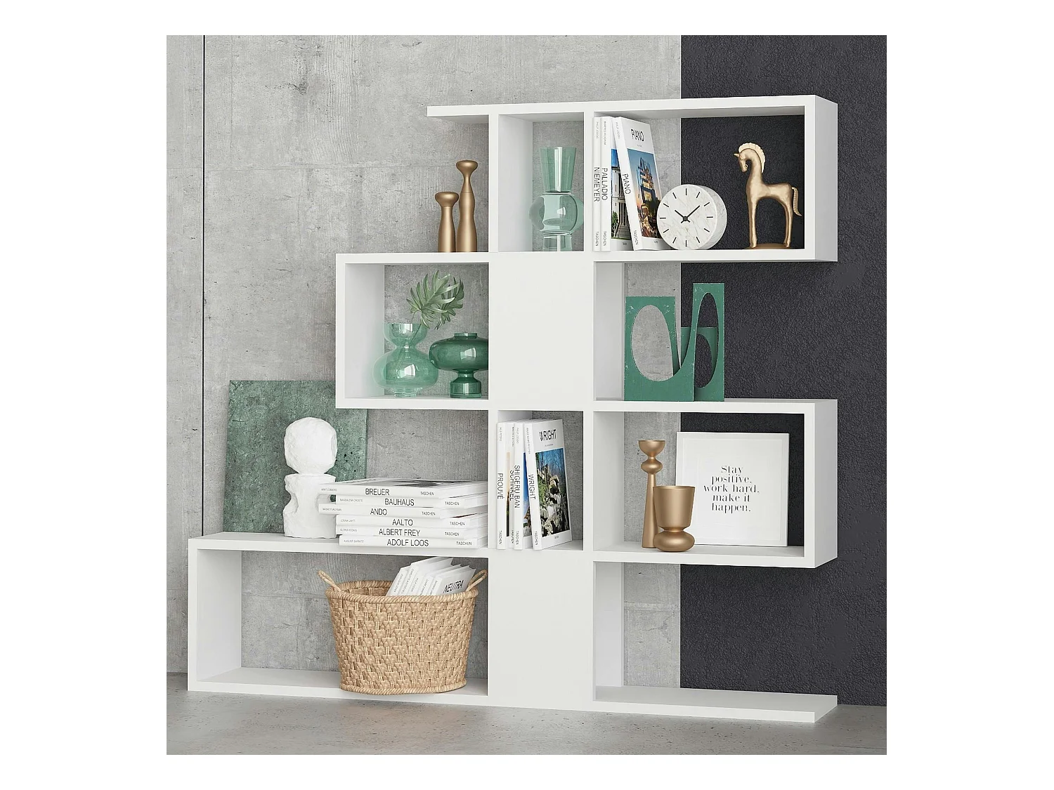 Bibliothèque blanche avec niches, style design 120 cm MARFA