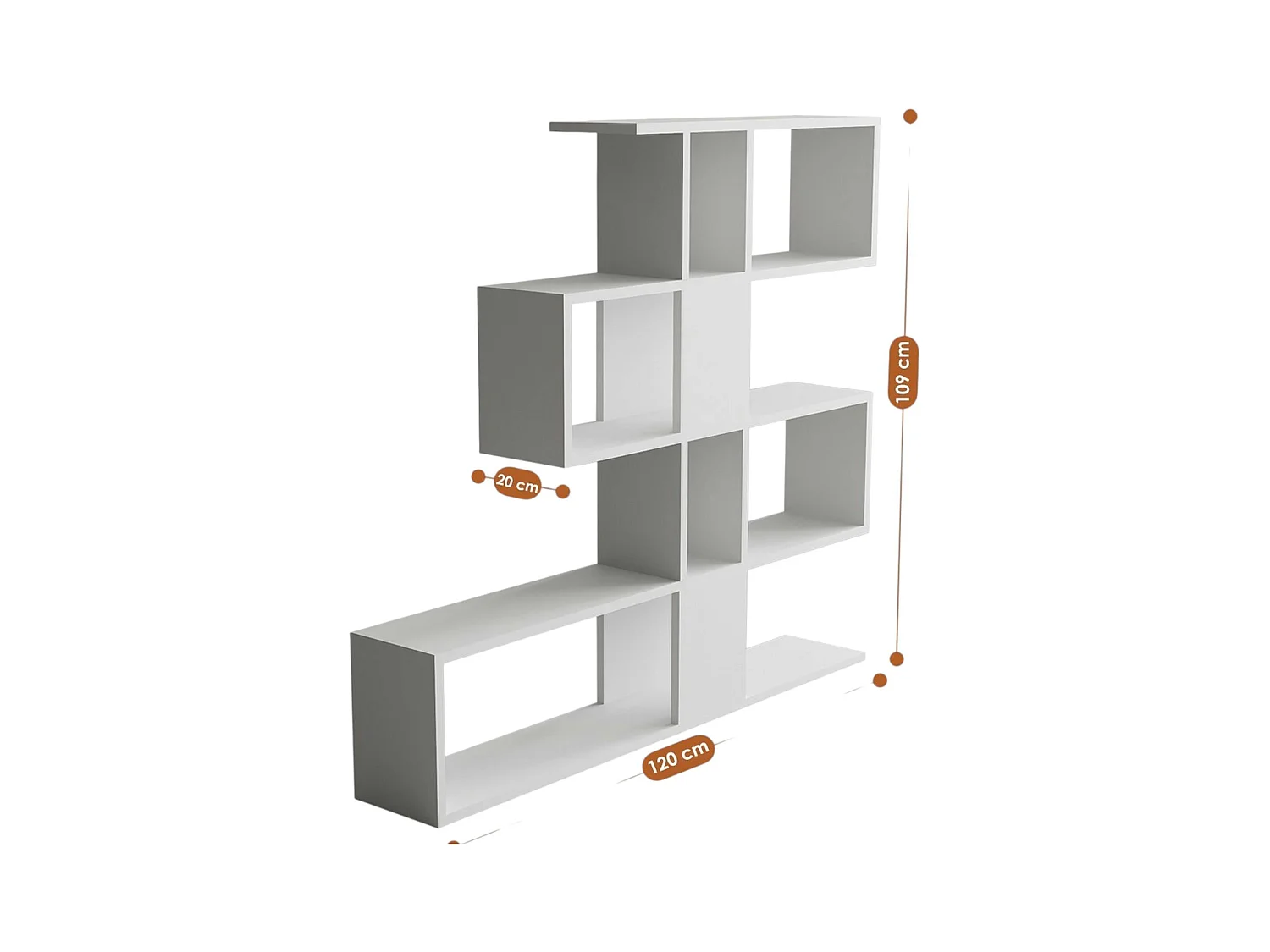 Bibliothèque blanche avec niches, style design 120 cm MARFA