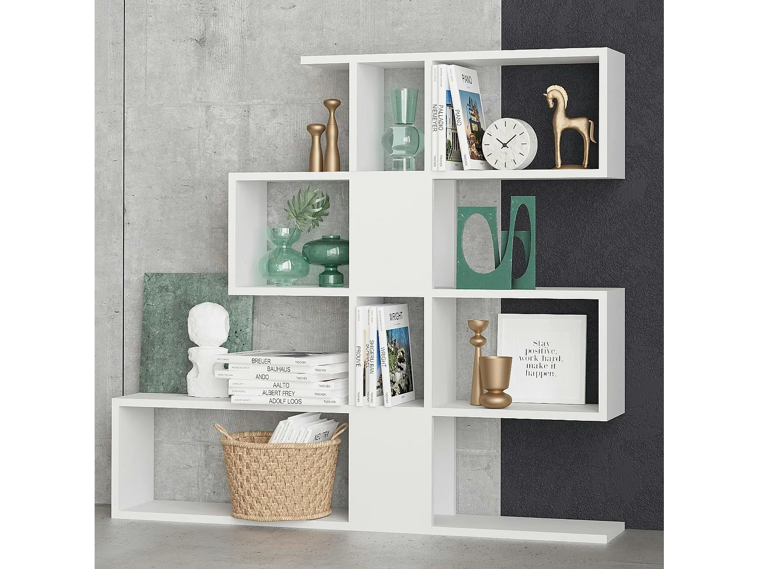 Bibliothèque blanche avec niches, style design 120 cm MARFA