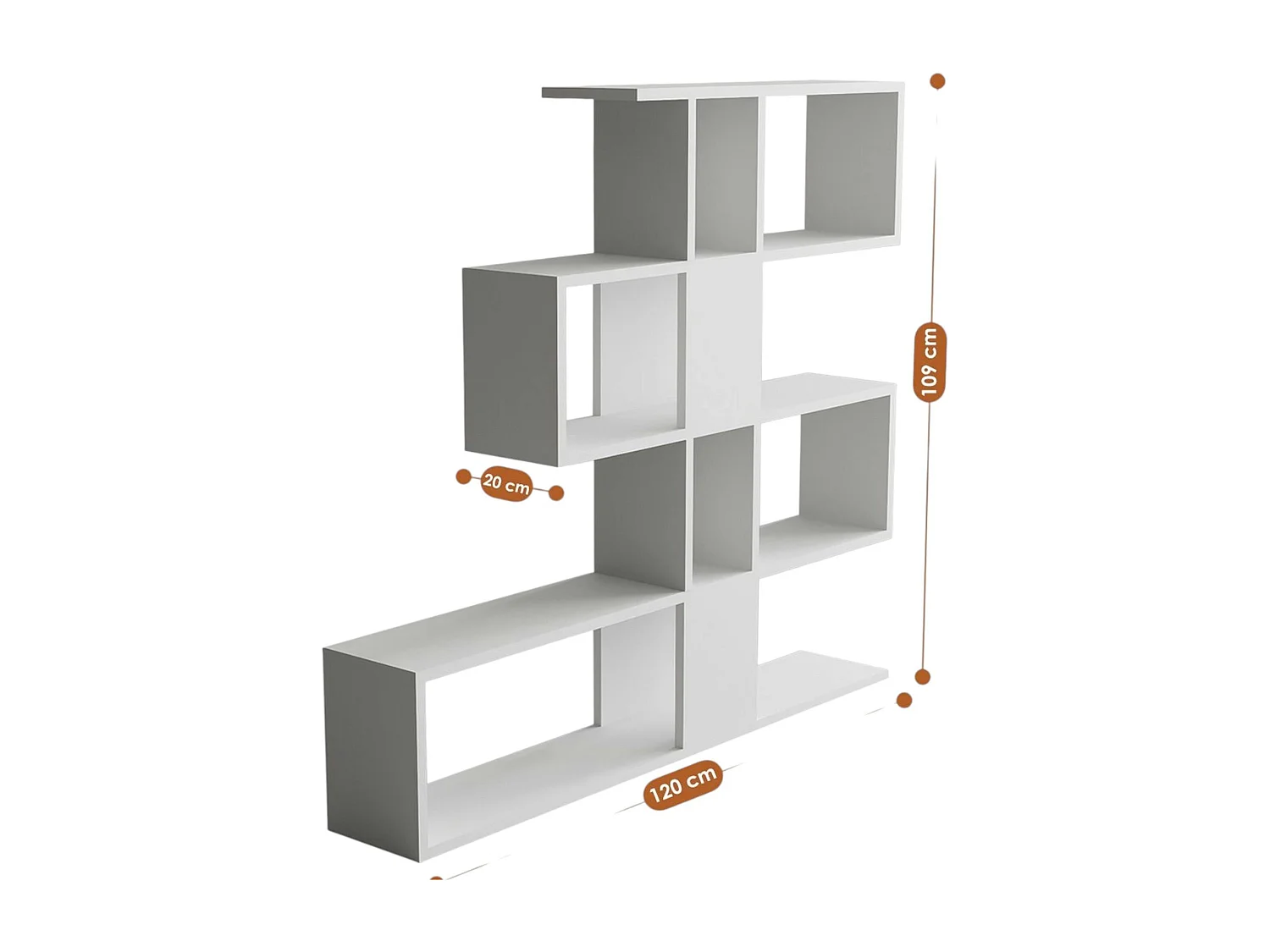 Bibliothèque blanche avec niches, style design 120 cm MARFA