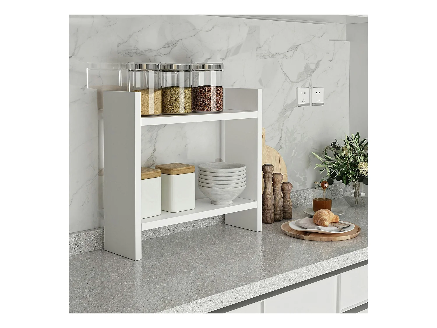 Etagère cuisine blanche à poser - 2 niveaux MARFA