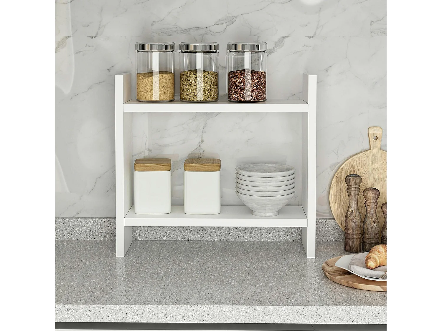 Etagère cuisine blanche à poser - 2 niveaux MARFA