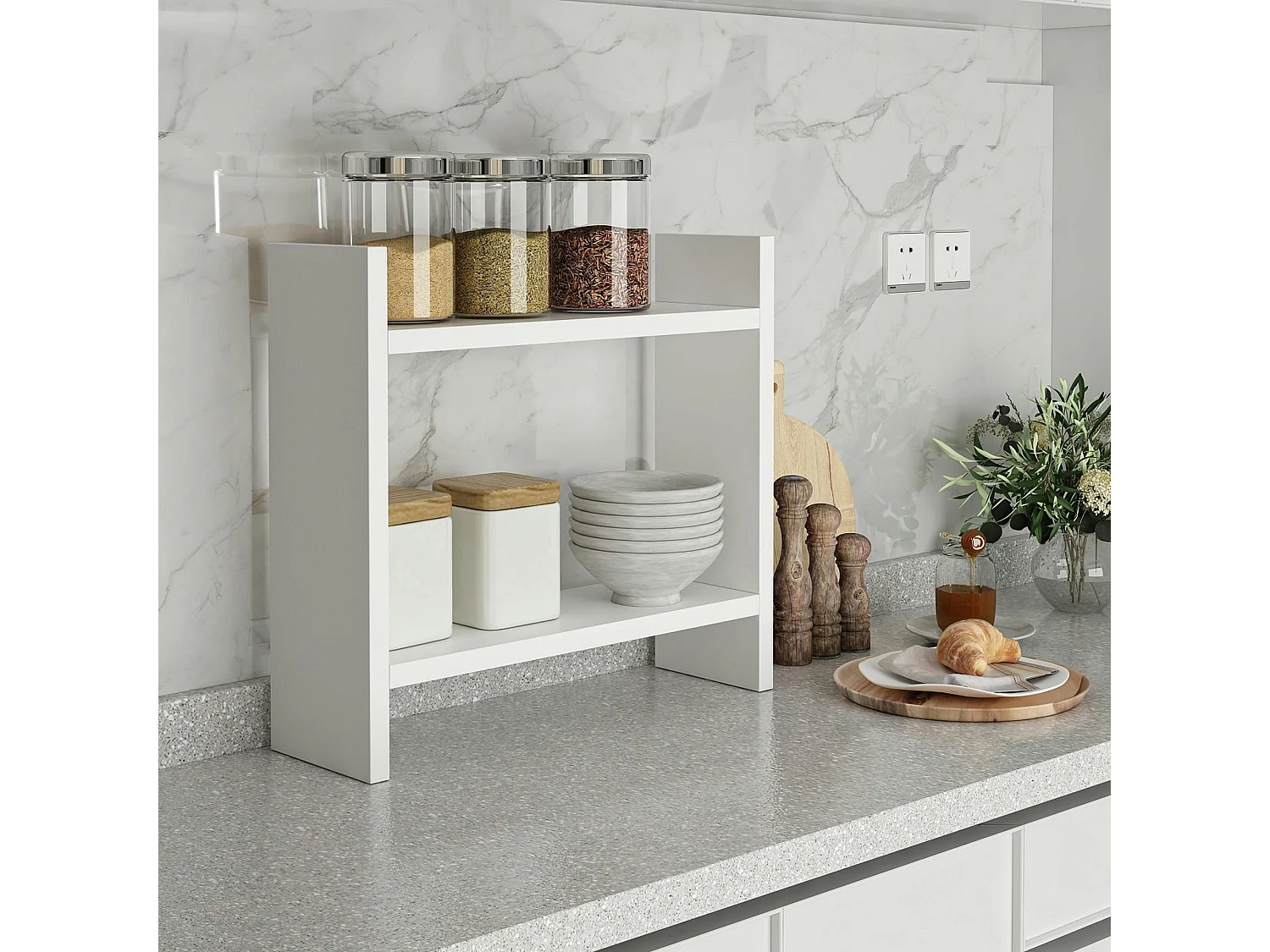 Etagère cuisine blanche à poser - 2 niveaux MARFA