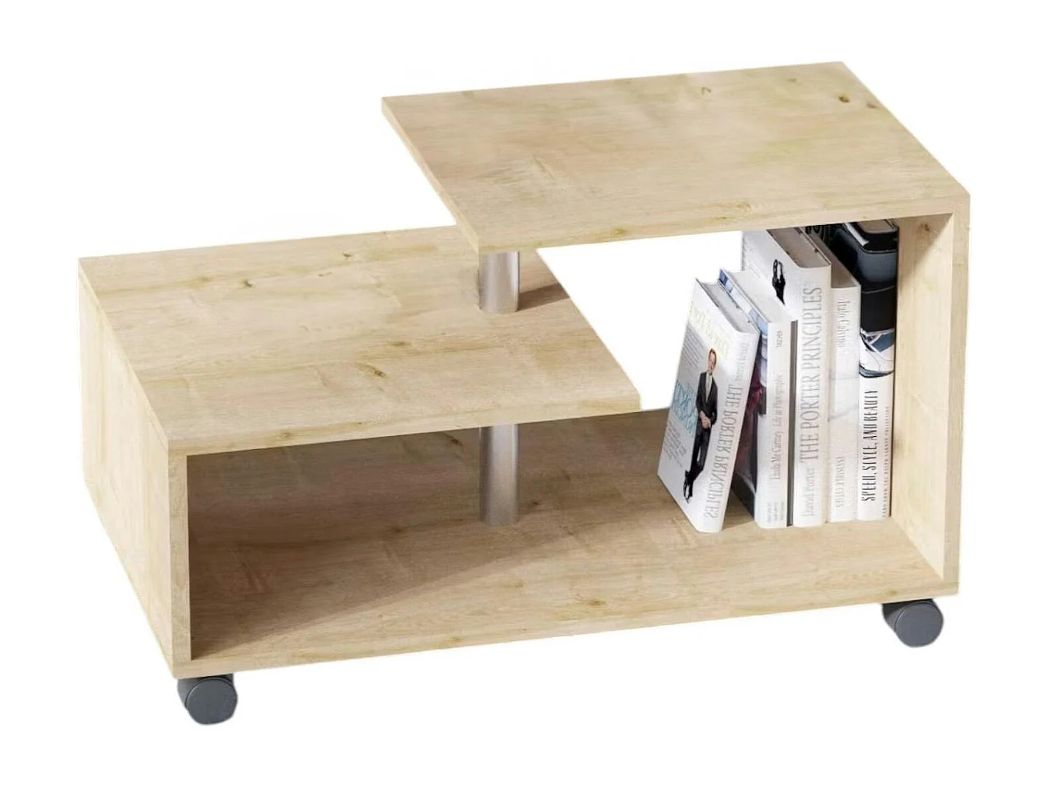 Table basse roulettes et rangement, finition effet chêne JENA