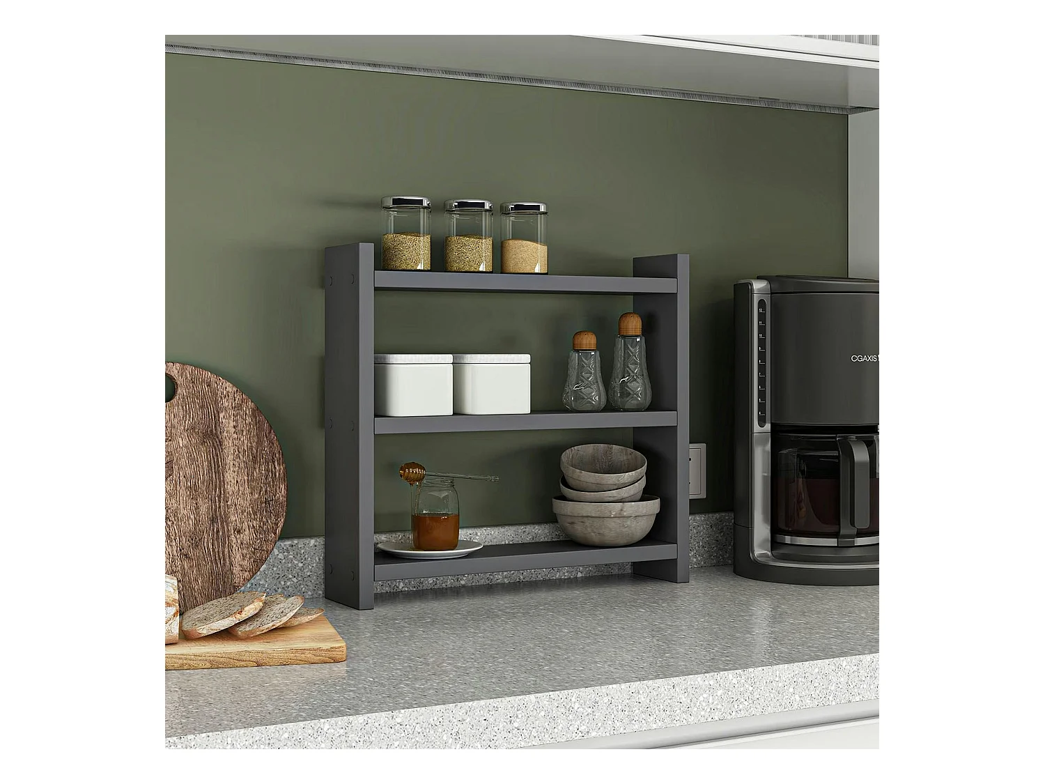 Etagère cuisine gris foncé à poser - 3 niveaux MARFA