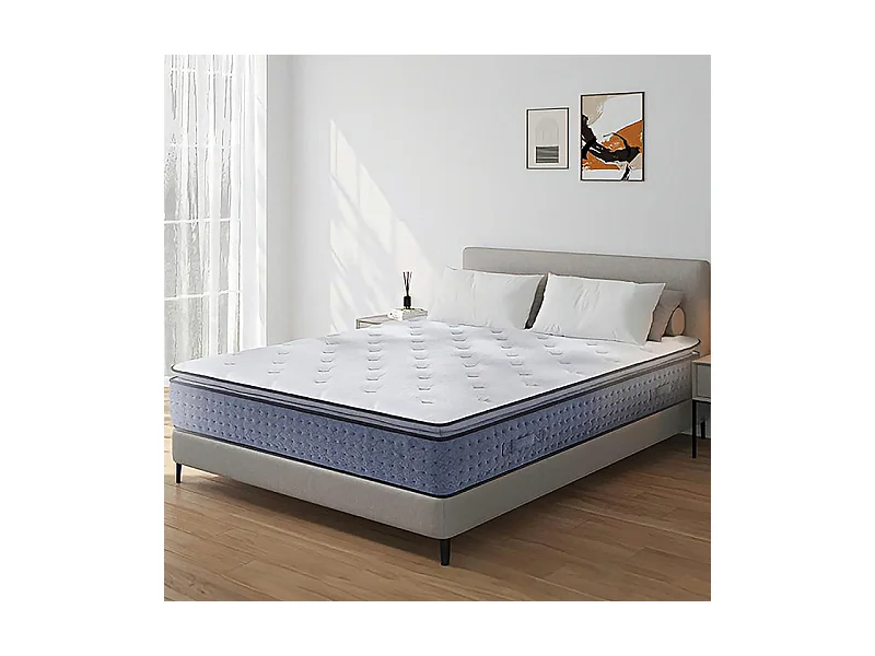 Matelas 160x200 cm ep 35 cm ressorts ensachés 3 zones + mousse mémoire, coutil bambou, bords renforcés - LASUITE