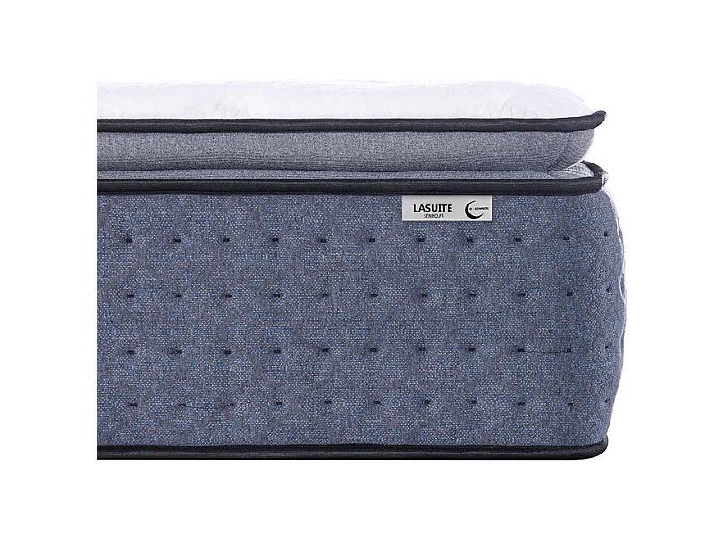Matelas 160x200 cm ep 35 cm ressorts ensachés 3 zones + mousse mémoire, coutil bambou, bords renforcés - LASUITE