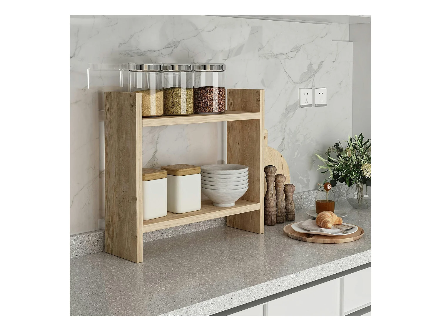 Etagère cuisine à poser effet pin - 2 niveaux MARFA