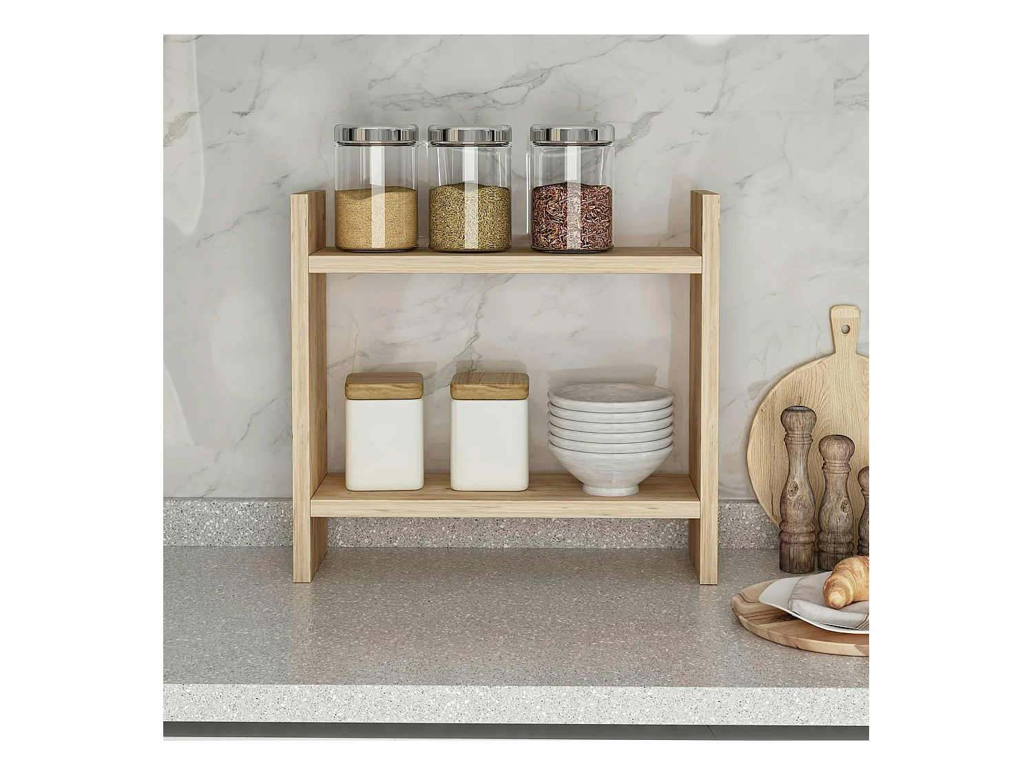 Etagère cuisine à poser effet pin - 2 niveaux MARFA