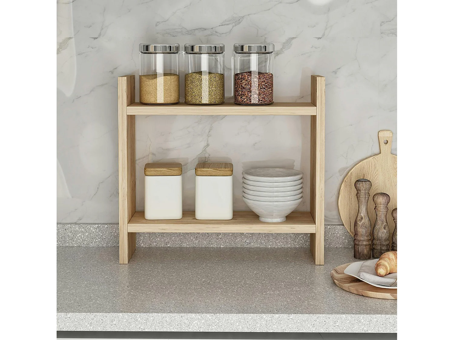 Etagère cuisine à poser effet pin - 2 niveaux MARFA