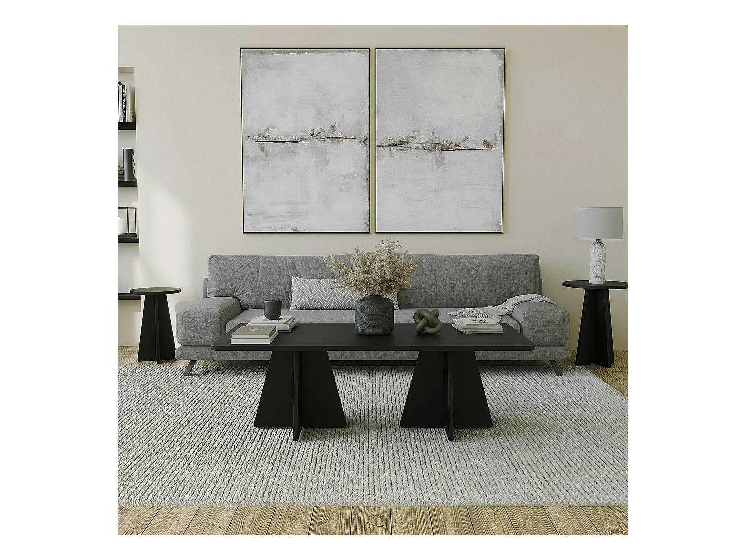 Table basse noire design avec pieds trapèze MARFA