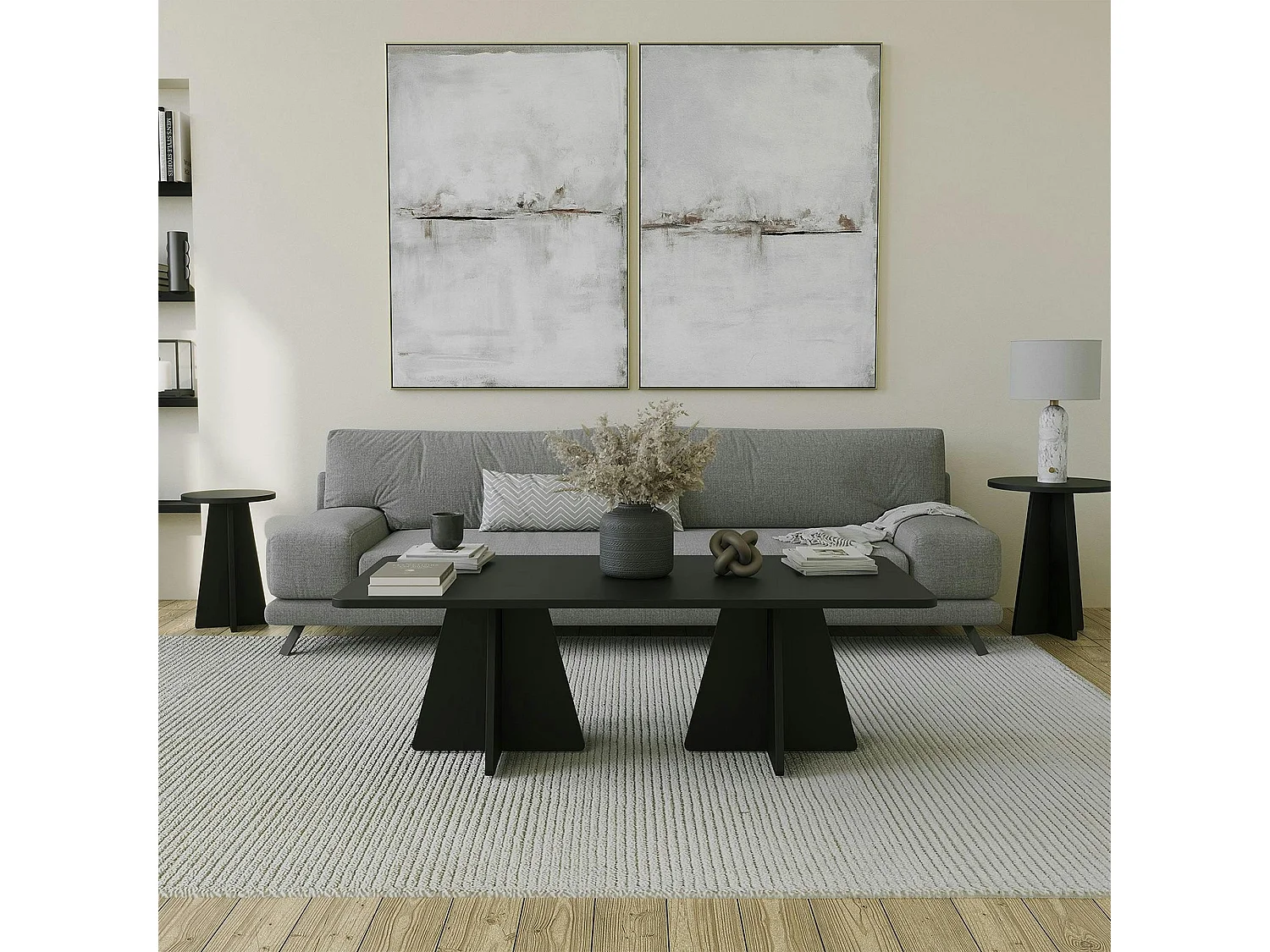 Table basse noire design avec pieds trapèze MARFA