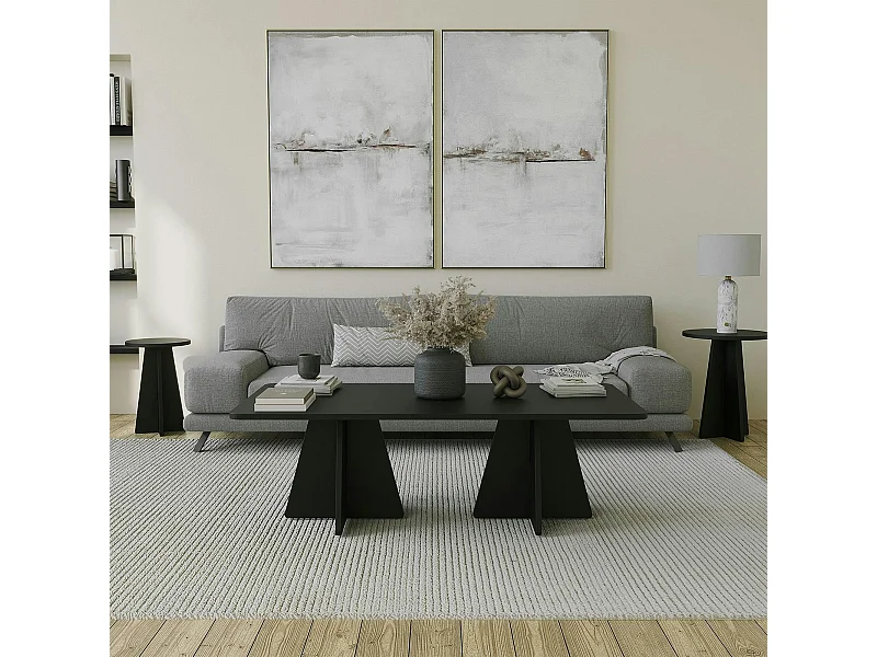 Table basse noire design avec pieds trapèze MARFA
