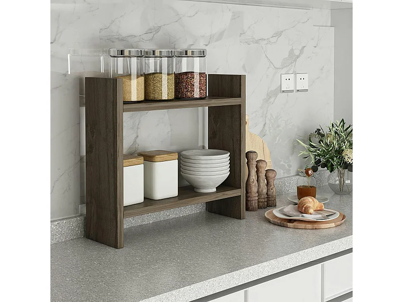 Etagère cuisine à poser effet noyer - 2 niveaux MARFA