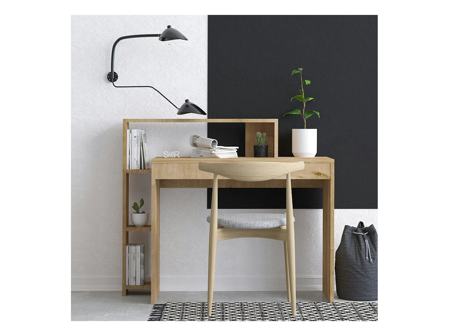 Bureau moderne avec rangement niches - effet chêne MARFA