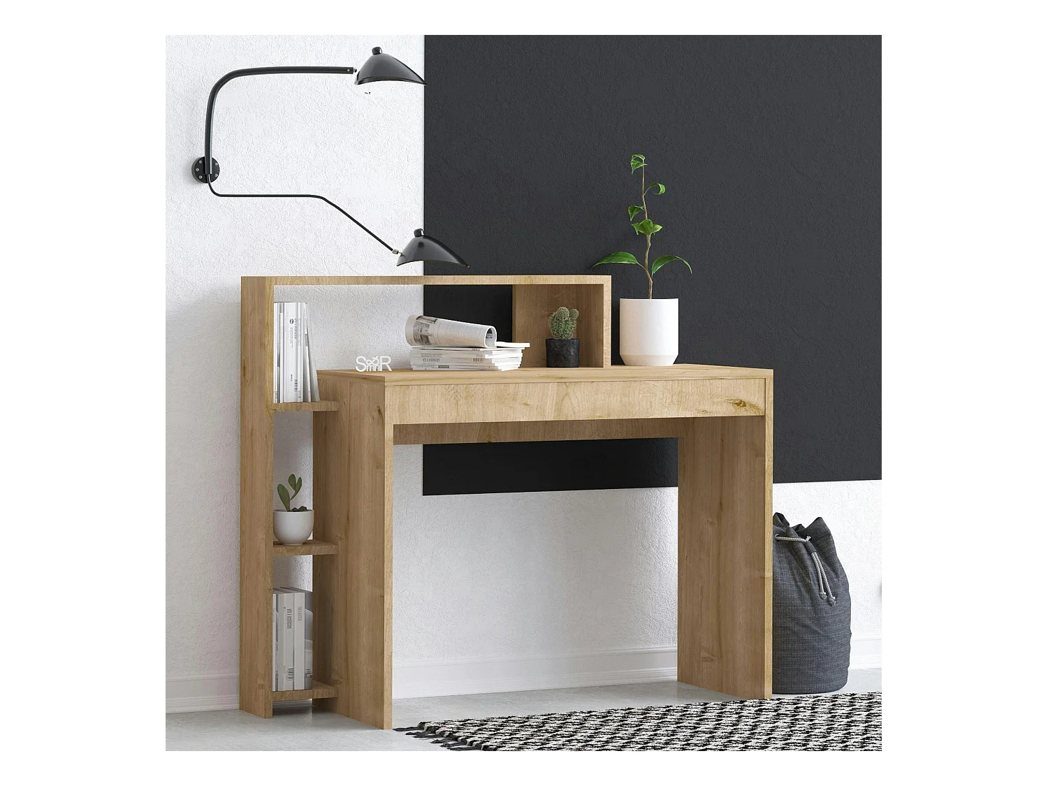 Bureau moderne avec rangement niches - effet chêne MARFA