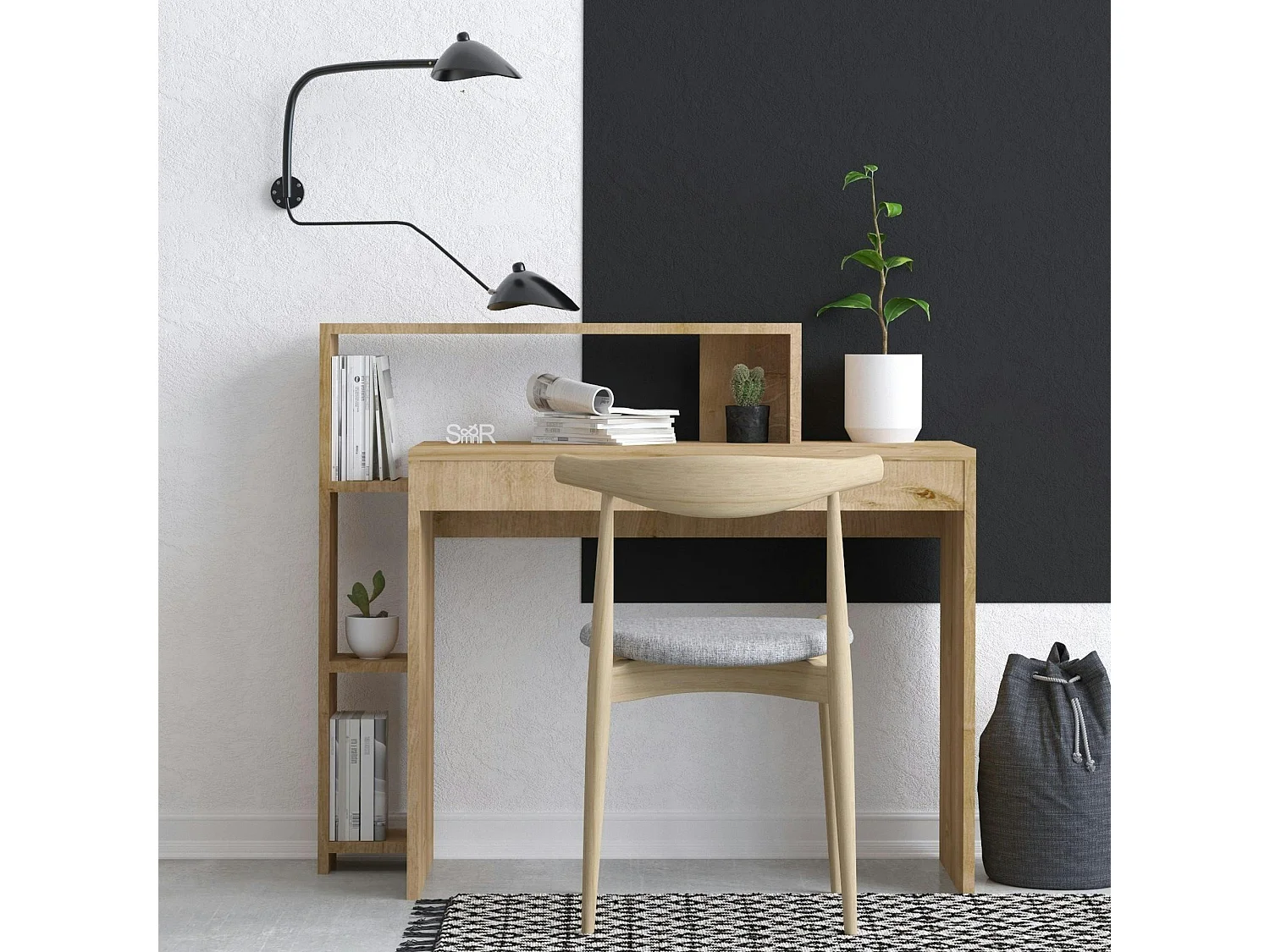 Bureau moderne avec rangement niches - effet chêne MARFA