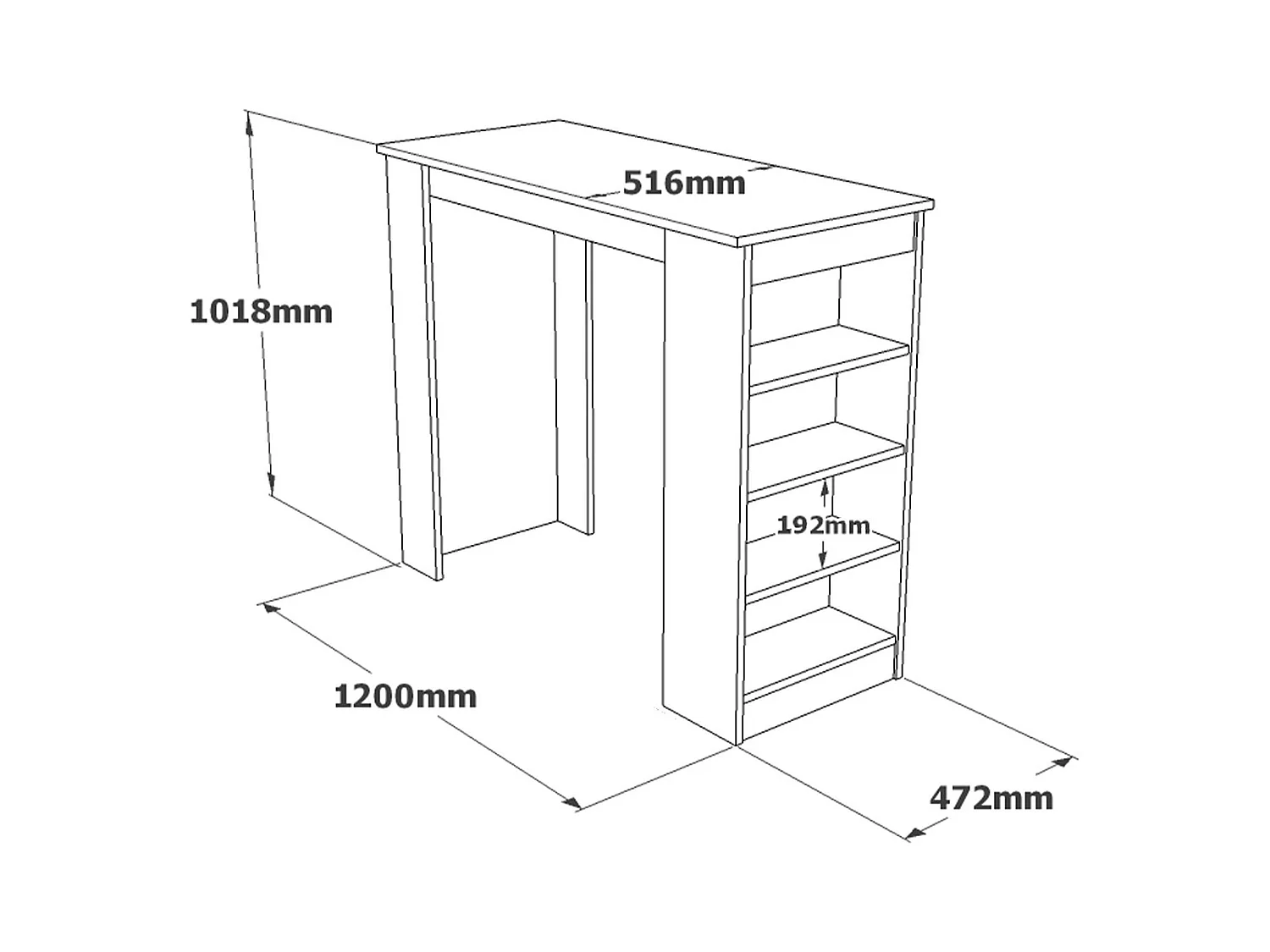 Table haute blanche cuisine avec étagères intégrées MARFA