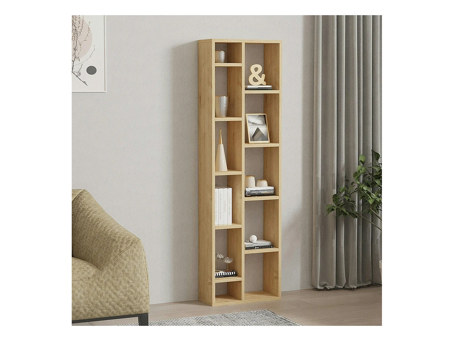 Bibliothèque colonne effet bois de chêne clair MARFA