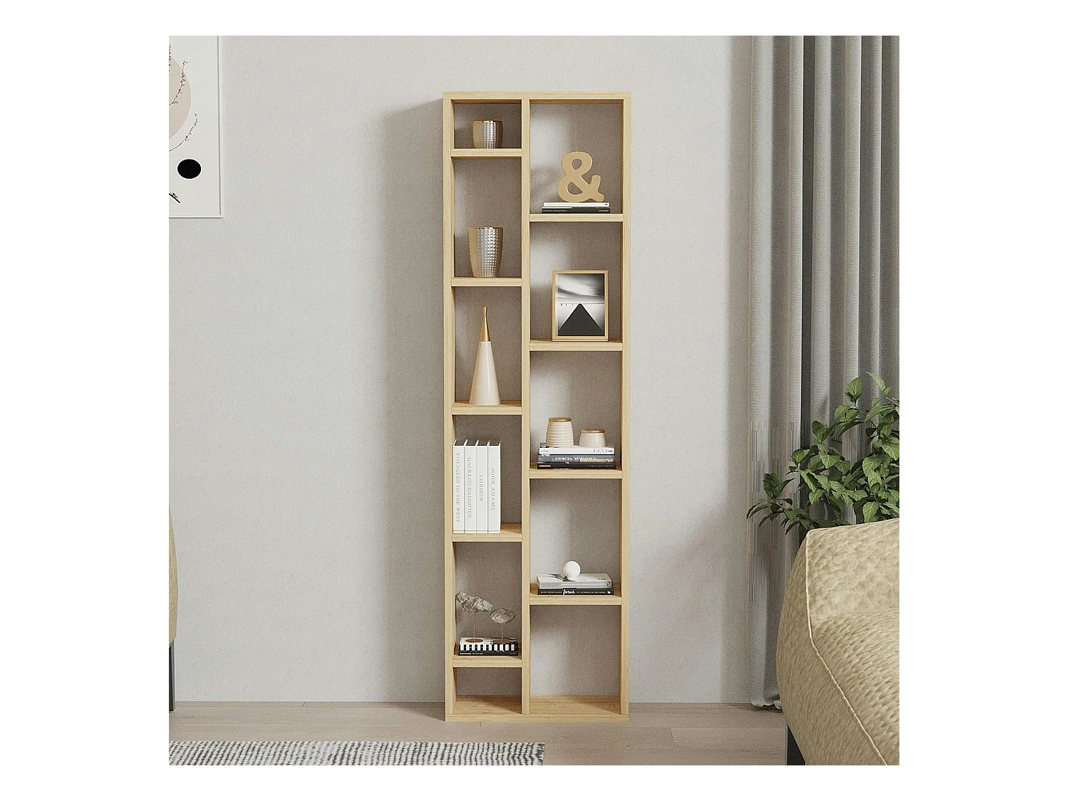 Bibliothèque colonne effet bois de chêne clair MARFA