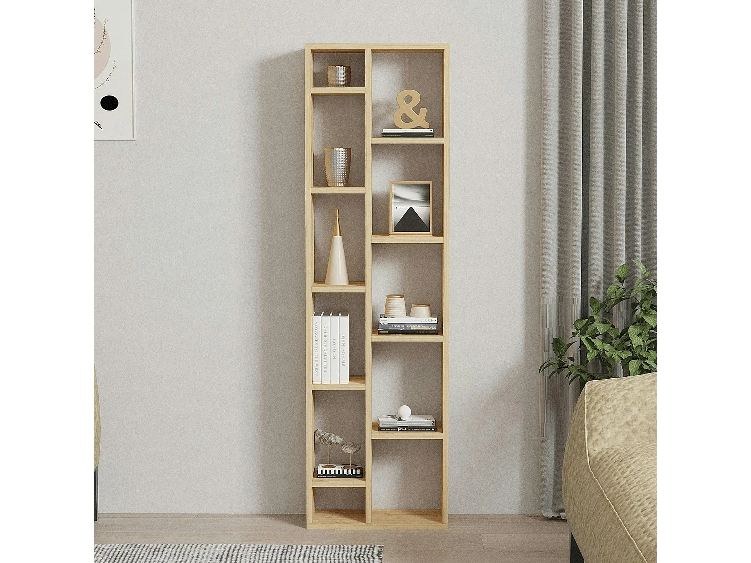 Bibliothèque colonne effet bois de chêne clair MARFA