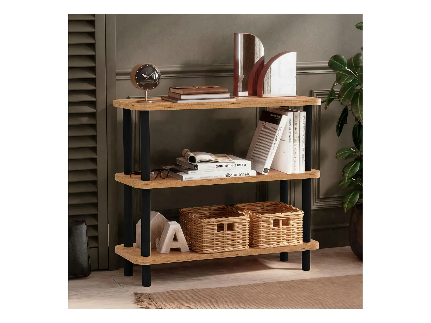 Bibliothèque basse structure noire - 3 niveaux MARFA