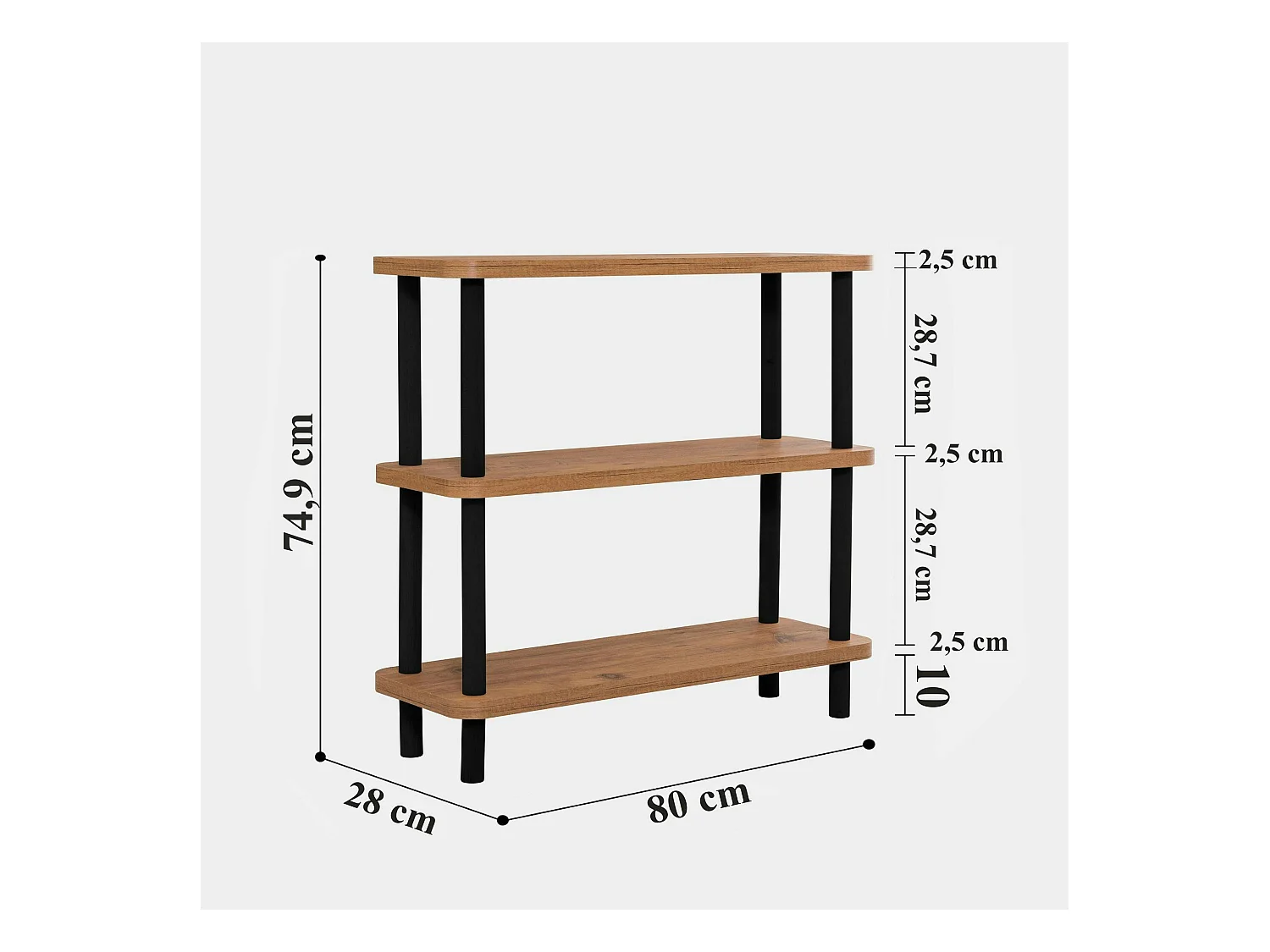 Bibliothèque basse structure noire - 3 niveaux MARFA