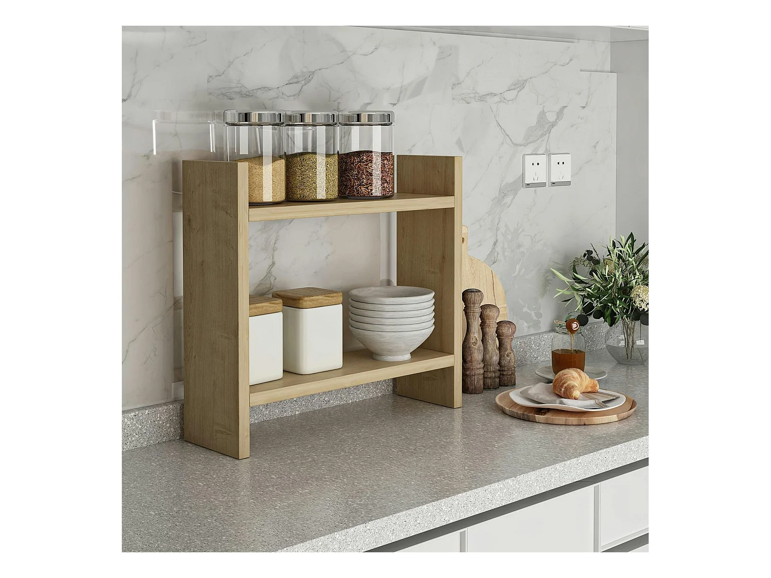 Etagère cuisine à poser effet chêne clair - 2 niveaux MARFA