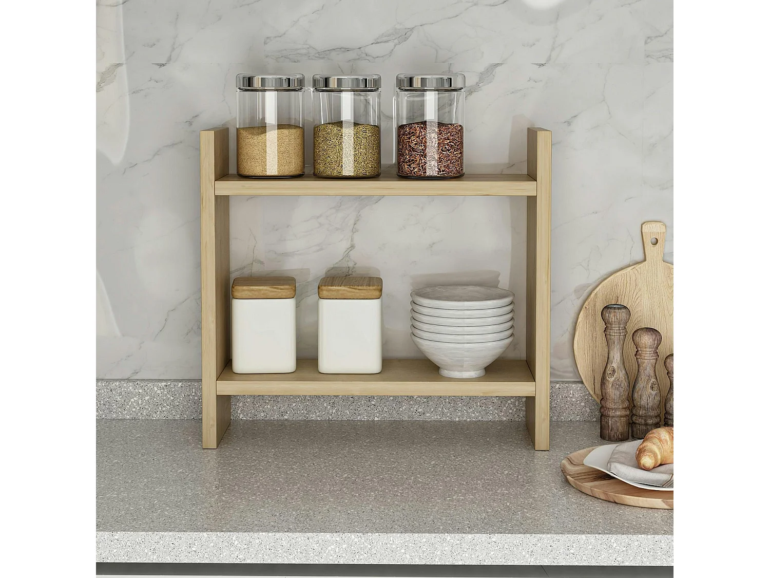 Etagère cuisine à poser effet chêne clair - 2 niveaux MARFA