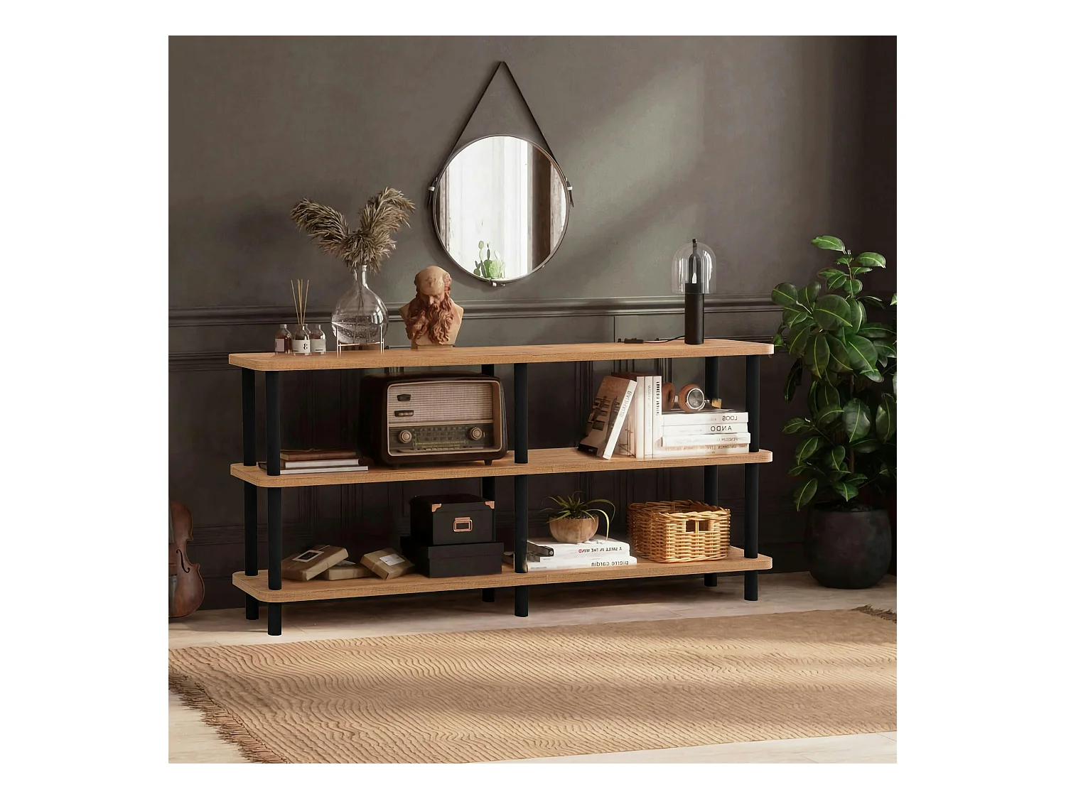 Bibliothèque basse structure noire - 3 niveaux, 150 cm MARFA