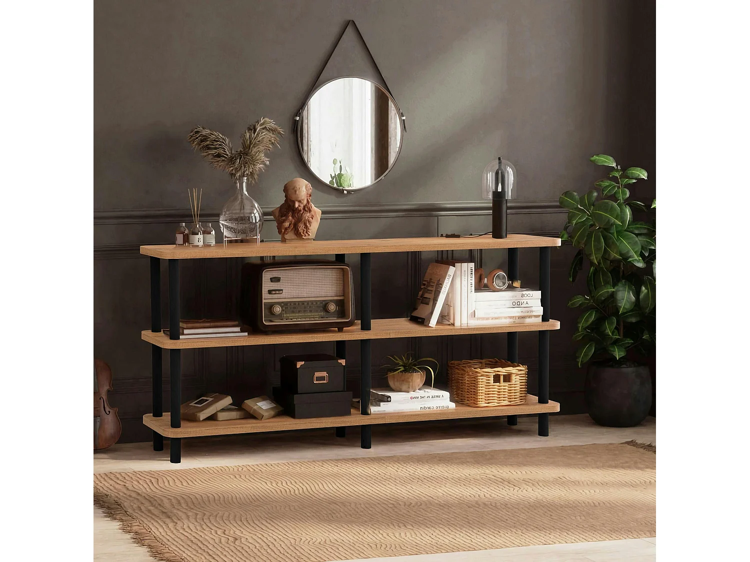 Bibliothèque basse structure noire - 3 niveaux, 150 cm MARFA