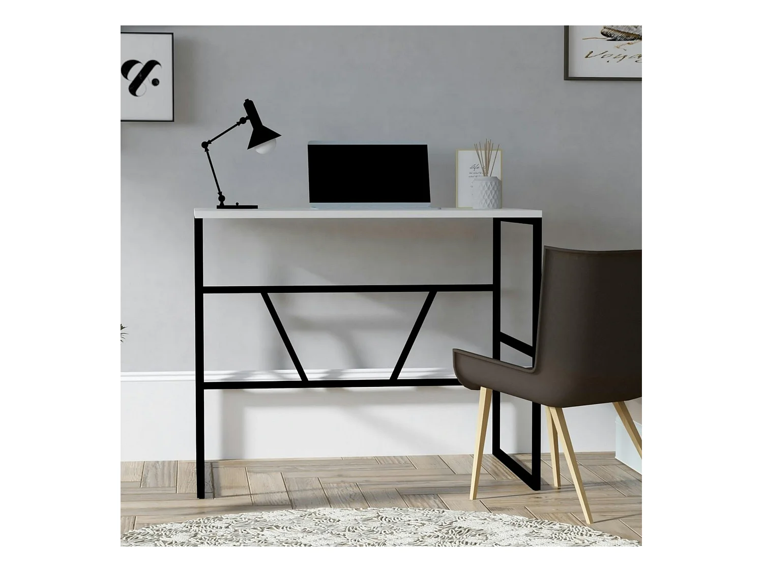 Petit bureau moderne noir avec plateau blanc JENA