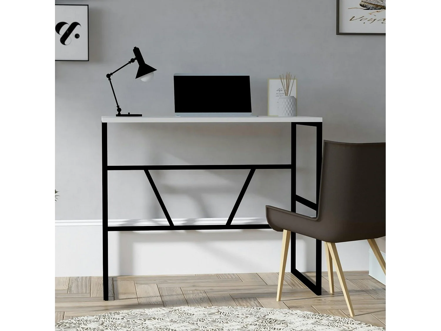 Petit bureau moderne noir avec plateau blanc JENA