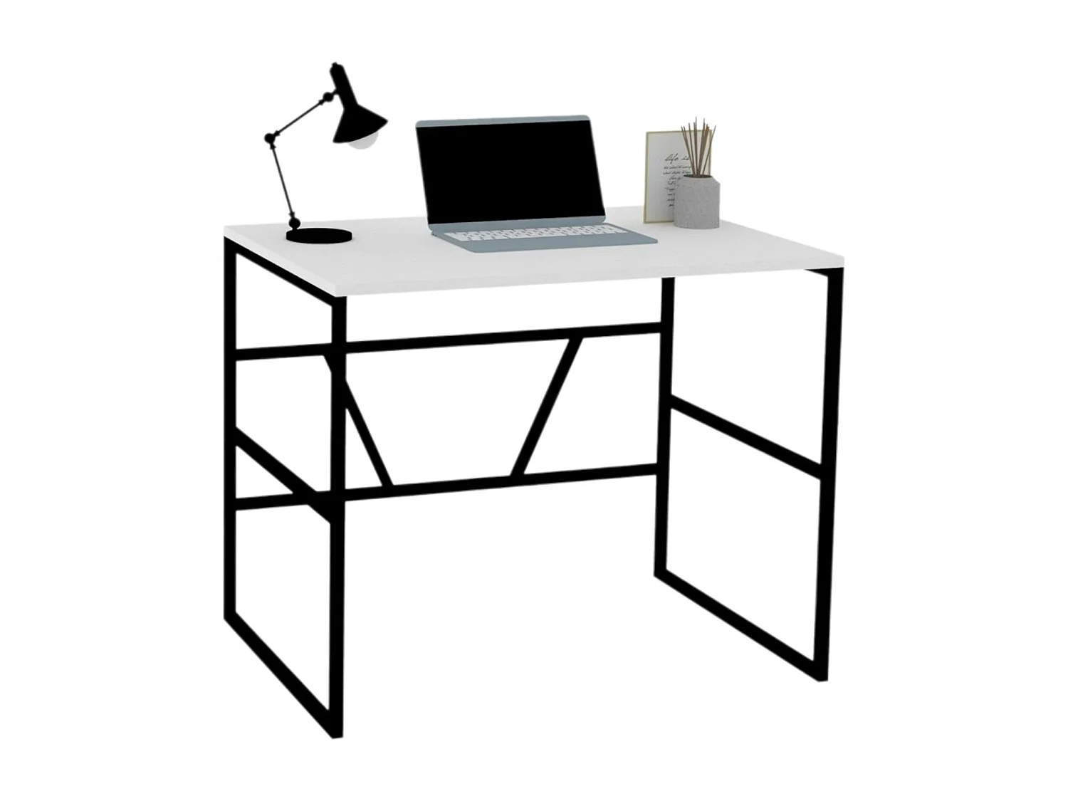 Petit bureau moderne noir avec plateau blanc JENA