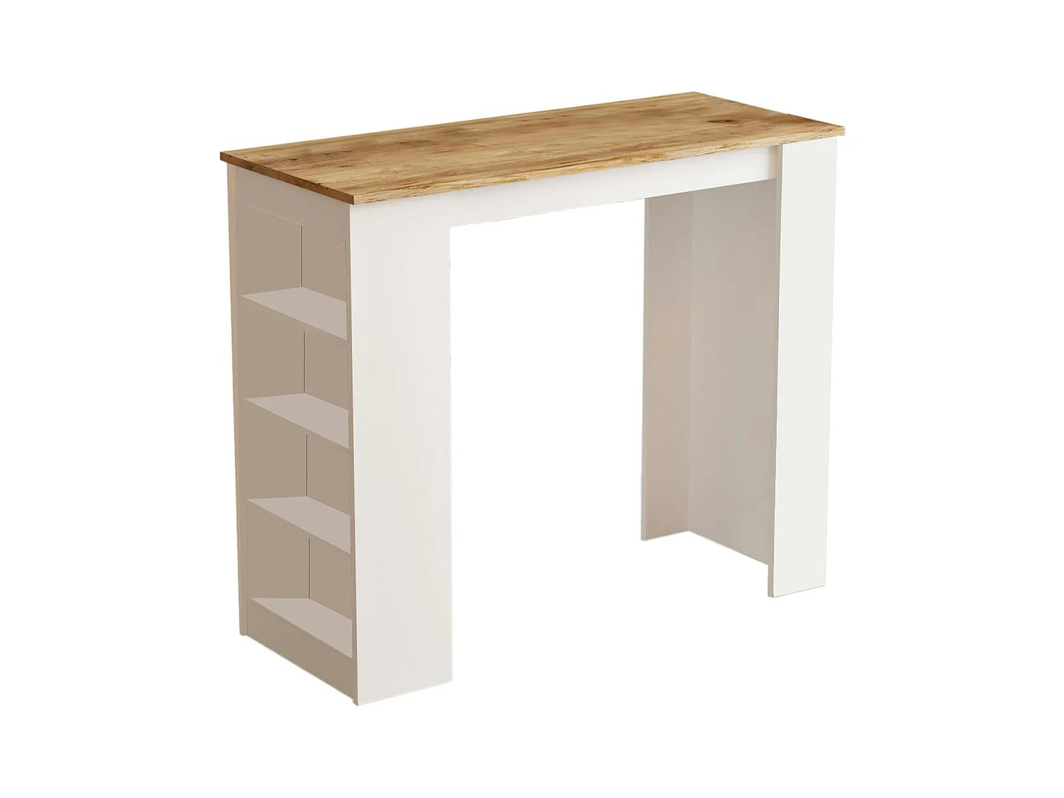 Table haute blanche cuisine avec plateau effet bois MARFA