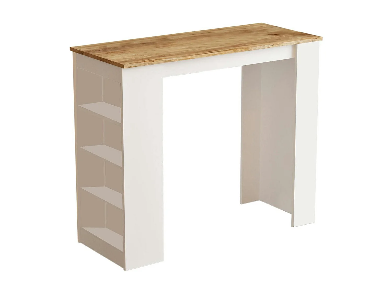 Table haute blanche cuisine avec plateau effet bois MARFA