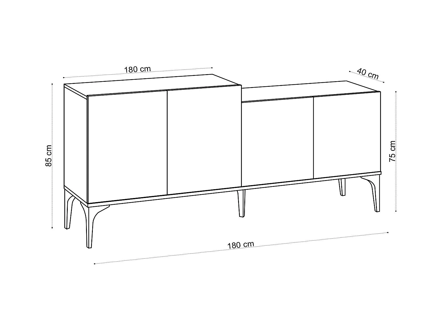 Buffet moderne 4 portes effet chêne - 2 niveaux JENA