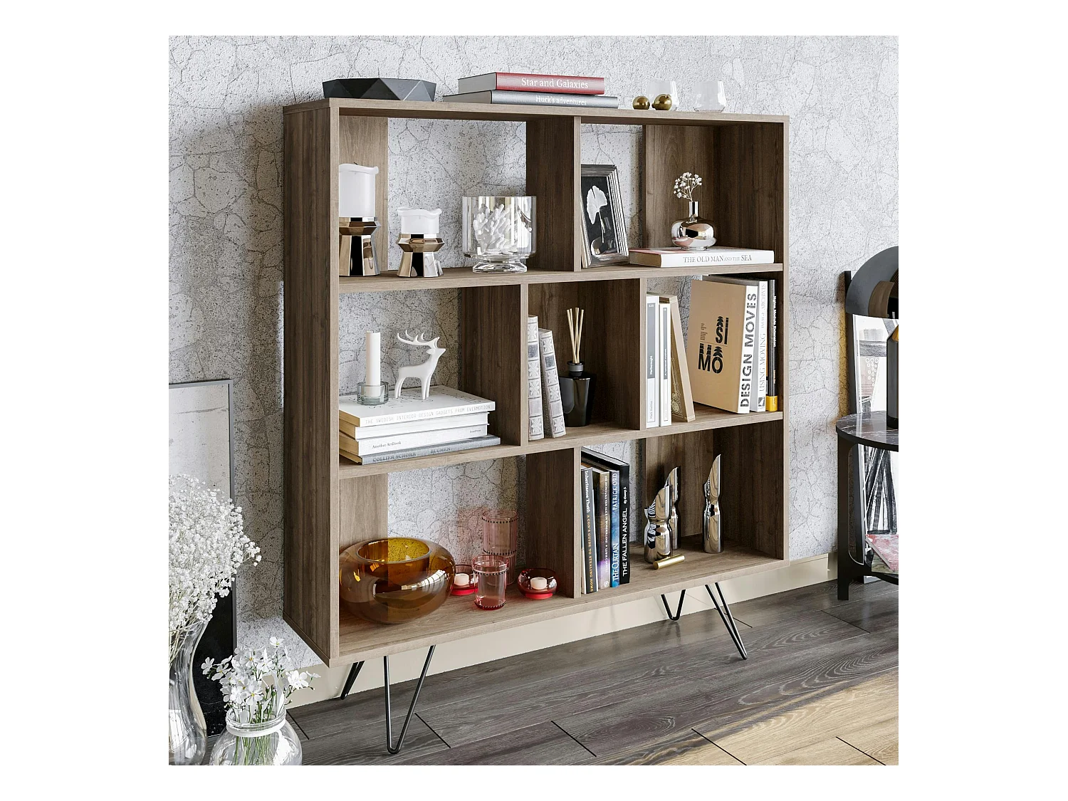 Bibliothèque murale moderne sur pieds - effet pin JENA