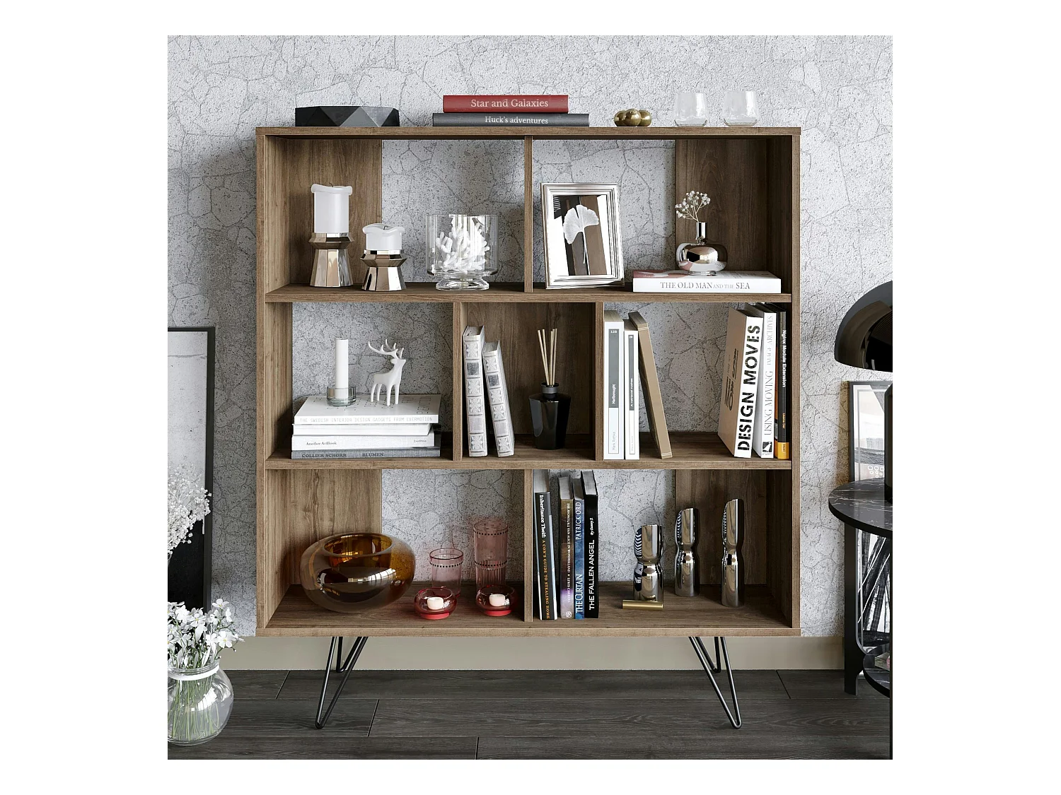 Bibliothèque murale moderne sur pieds - effet pin JENA