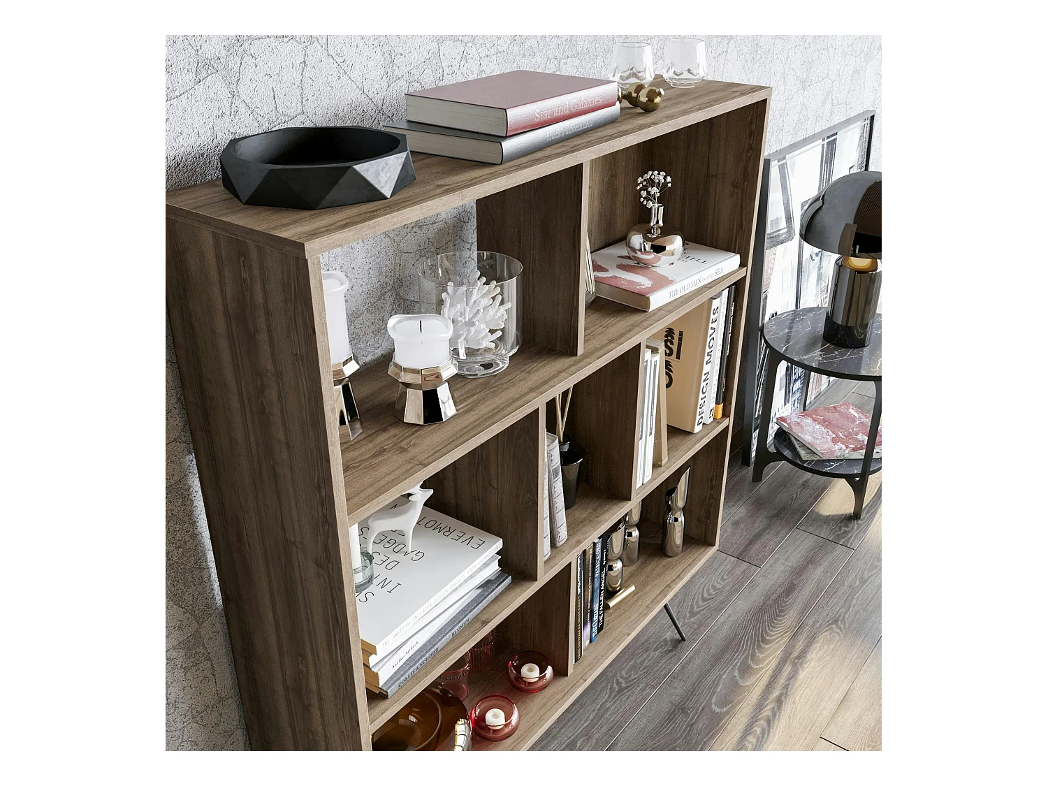 Bibliothèque murale moderne sur pieds - effet pin JENA